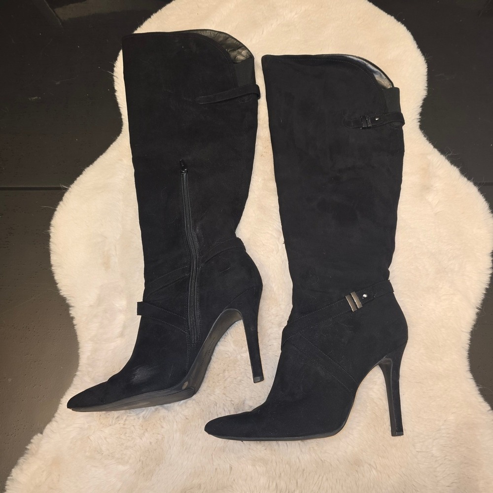 Worthington Wor‎ Cai Black Faux Suede Tall Stiletto Boots Womens 11M Pointed Toe
